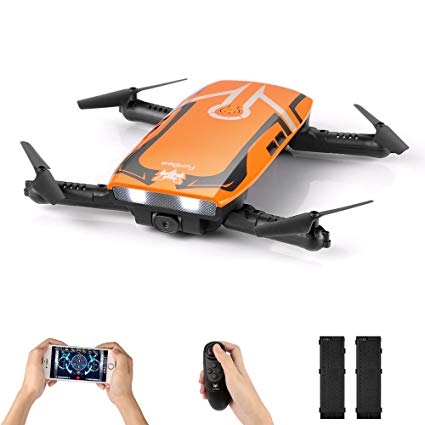 FuriBee FPV Mini Drone RC Quadcopter with 720P HD Wi-Fi Camera H818 Selfie Drone Foldable with Protective Case Gravity Sensor Control Altitude Hold for Kids and Beginners (Orange 2 Batteries)