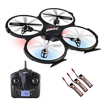 Beginner RC Quadcopter Drone With HD Camera - 6 Axis Gyro for Stability, 360 Degree Flips and Stunts, and Nighttime LED - Includes Spare Batteries and SD Card - UDI U818A