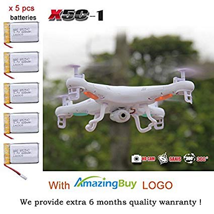 Amazingbuy - Syma X5C-1 2.4Ghz 6-Axis Gyro RC Quadcopter Drone UAV RTF UFO with HD Camera - New Updated Upgraded Version X5C-1 Smaller Packing Orginal Box - 4 additional Propellers + 2GB Memory Card + Card Reader + 5 Batteries + Tracking Number