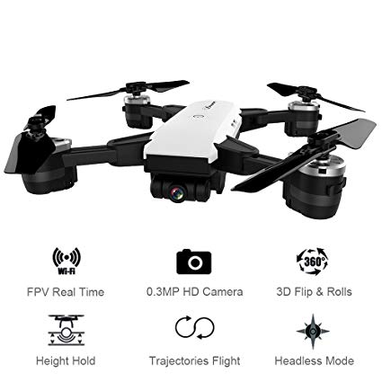 ElementDigital 19HW RC Drone 2.4G Selfie Drone Wifi FPV RC Quadcopter RTF 0.3MP Camera Altitude Hold One Key Return G-sensor Headless Mode 3D Flips Foldable Drone with Transmitter APP Phone Control