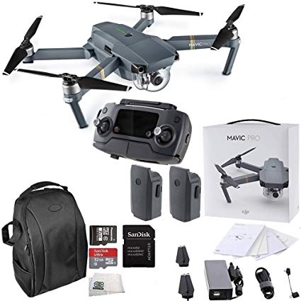 DJI Mavic Pro Collapsible Quadcopter Drone Ultimate Backpack Bundle with Remote Controller, Intelligent Flight Battery, 8330 Folding Propellers, Gimbal Clamp, Charger, 16GB microSD Card + More