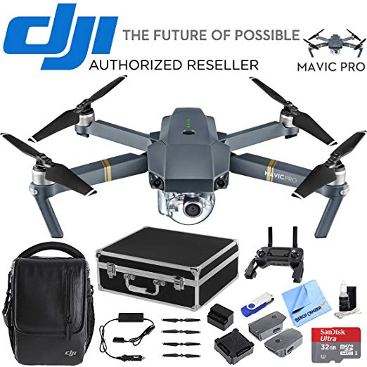 DJI Mavic Pro Fly More Combo Expedition Kit (CP.PT.000642) with 3 Battery, Charging Hub, Car Charger, Custom Fit Hard Case, 16GB Flash Drive, 32GB Memory Card, And Cleaning Kit