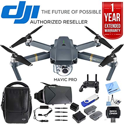 DJI Mavic Pro 4K Camera Quadcopter Drone Fly More Combo Pack + Ultimate Bundle with 16gb jump drive deluxe cleaning kit high speed card reader VR goggles and 1 year warranty extension