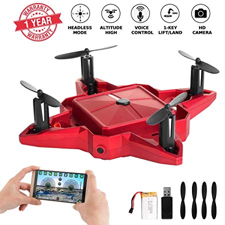 Mini Drone Drones with Camera Live Video Foldable Pocket Nano RC Drones Quadcopter FPV Chargeable Selfie Drone for Beginners 2.4GHz Altitude Hold One Key Start (RED)