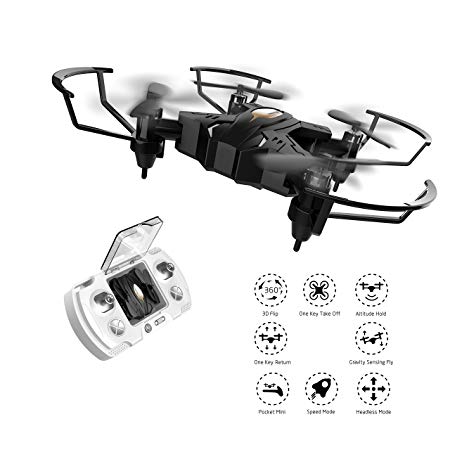 Stable Mini Drone for Kids Gift with Altitude Hold Mode, One Key Take off Landing, 3D Flips and Headless Mode Portable Pocket Quadcopter for Beginner,Black by BIZONOD