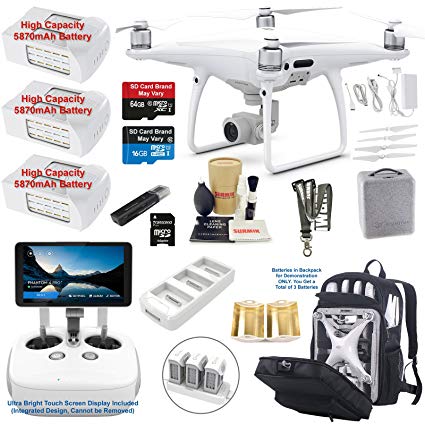 DJI Phantom 4 PRO PLUS (PRO+) Drone Quadcopter (Remote W/ Integrated Touch Screen Display) Bundle Kit with 3 Batteries, 4K Professional Camera Gimbal and MUST HAVE Accessories