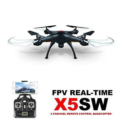 Amazingbuy® - Syma X5SW Wifi FPV Real-time 2.4G Newest RC Quadcopter Drone UAV RTF UFO with 2MP HD Camera Latest Version - Original packing gift Box + 4 extra main propellers + 1 Mobile phone holder + Tracking Number - Black color - With Amazingbuy LOGO