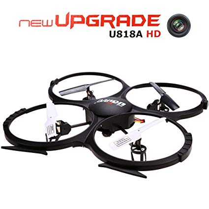 UDI U818A HD 2.4GHz 4CH 6 Axis Gyro Headless Mode RC Quadcopter Drone w/ HD 2MP Camera, Extra Battery and Return Home Function Black