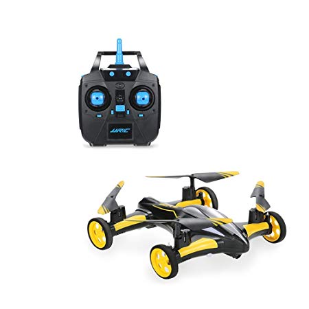 Blexy Flying RC Car 2.4Ghz 4CH Electric Vehicle 6-Axis Gyro Remote Control Quadcopter Headless Mode Stunt Drone Mini RC Helicopter with 3D Flip,LED Lights and One Key Return Yellow