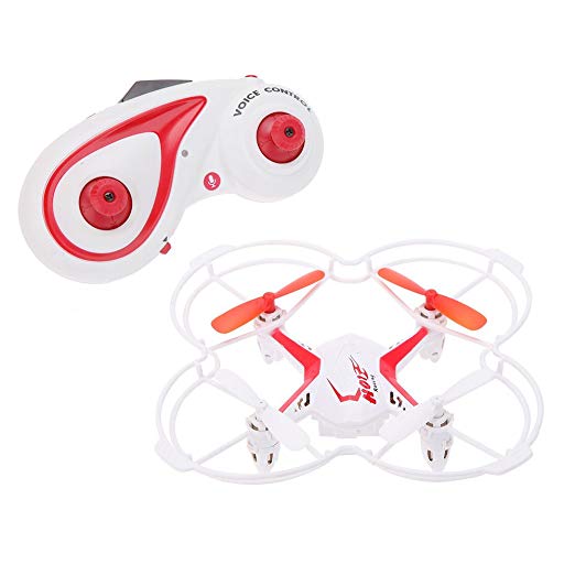 Quadrone Voice Controlled 4 Channel 2.4 GHz RC Quadcopter Drone, White/Red