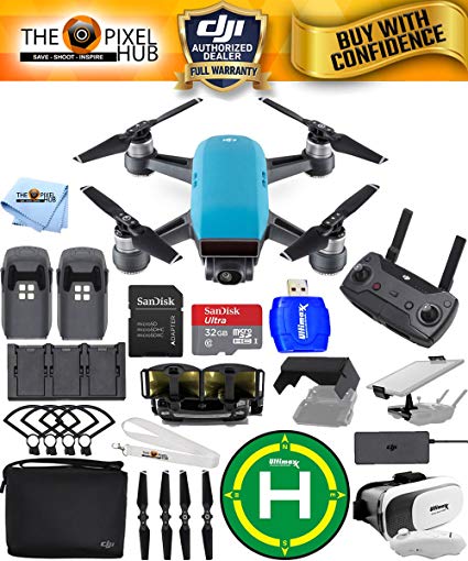 DJI Spark Fly More Combo EXTREME ACCESSORY BUNDLE With Landing Pad, 32GB Micro SD Card Plus Much More (Sky Blue)