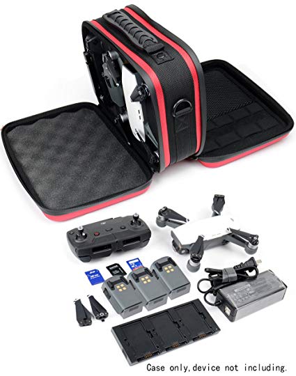 Profession Protective Case for DJI Spark Portable Mini Quadcopter Drone, Super Strong and Ultra Light Weight with shoulder strap, Briefcase Design, Double side Open separated compartments (Red)