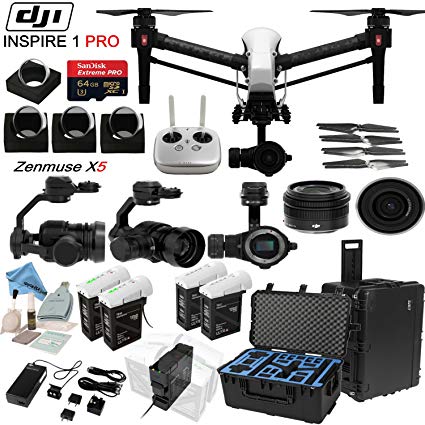 DJI Inspire 1 Pro Quadcopter with eDigitalUSA Ultimate Flight Kit: Includes 1 Remote, Go Professional Hard Case, 4 Batteries with Charging Hub, 4 Piece Filter Kit, 4 x Spare Propellers and more...