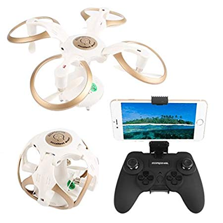 LeaningTech SW-21 2.4G WIFI Control 0.3MP Camera FPV RC Ball Shaped Quadcopter, MINI Pocket Foldable Drone, 6-Axis 4 Channel, 3D Flip, G-Sensor Height Hold, One Key Return, Headless with Light, White