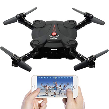 Leoie RC Quadcopter Drone with FPV Camera Live Video Foldable Aerofoils, Smart Phone and App Control UAV Predator, RTF Helicopter with 4 Channels, 6-Axis Gyro, Gravity Sensor with 1pcs Batteries Black