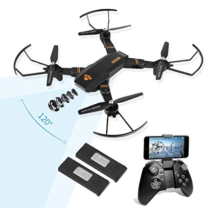 LEANINGTECH XS809H-W-HD 120° Wide Angle 2MP HD Camera Live Video Wi-Fi FPV Foldable RC Quadcopter, 2.4GHz 6-Axis Gyro Remote Control Altitude Hold One Key Return Drone With 2 Batteries