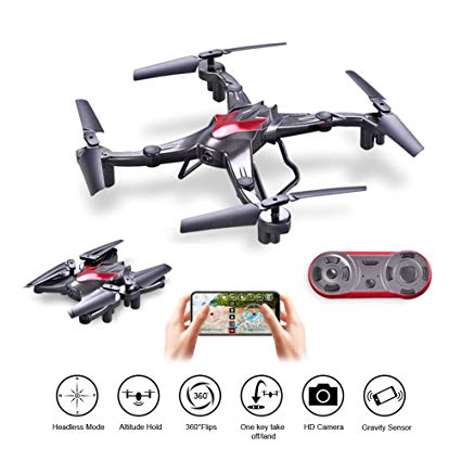 Foldable Drone with Camera Live Video WIFI FPV Quadcopter 2.4Ghz 6-Axis Gyro 720P HD Camera Altitude Hold Headless Gravity Sensor One Key Take Off & Land Easy Fly for Beginners, Bonus Battery