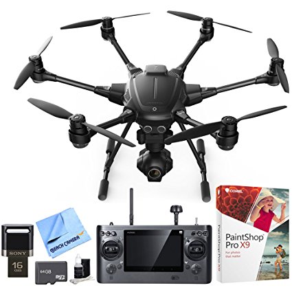 Yuneec Typhoon H RTF Hexacopter Drone w/ CGO3+ 4K Camera Video Recorder Bundle includes Drone, 16GB Flash Drive, 64GB microSD Memory Card, Cleaning Kit, Corel Paint Shop Pro X9 and Beach Camera Cloth