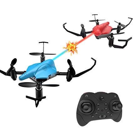 Holyton Mini RC Battle Drones with Infrared Fighting Function, Altitude Hold Mode, Headless Mode and 3D Flips, RTF Quadcopter Easy Fly for Kids and Beginners, Color Blue and Red, Pack of 2