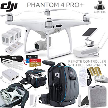 DJI Phantom 4 PRO+ (Plus) Quadcopter, CP.PT.000549, w/ Platinum Bundle: Includes Remote with Built in Monitor, Pro+ Backpack w/ TSA Lock, 3x Intelligent Flight Batteries, 64GB Extreme and more...