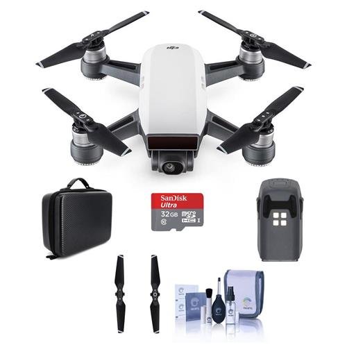 DJI Spark Mini Drone Alpine White - Bundle With Quick-Release Folding Propellers, 32GB MIcro SDHC Card, Quick-Release Folding Propellers, DJI Hard Case for Spark Mini Drone