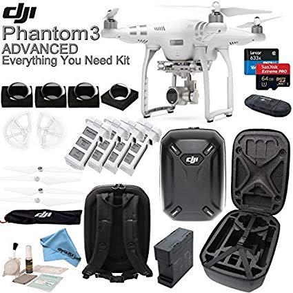 DJI Phantom 3 Advanced Everything You Need Kit With Hardshell Backpack & eDig Kit: Includes 4 Piece Filter Kit, 4 Intelligent Flight Batteries, 4 Battery Charging Hub, 2 Sets of Propellers and more...