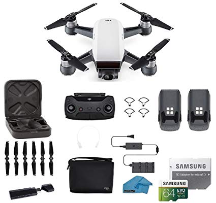 DJI Spark Intelligent Portable Mini Drone Quadcopter, Fly More Combo, with MUST HAVE ACCESSORIES, 2 Batteries, 64 GB SD Card, Propeller Guards, and More (Alpine White)