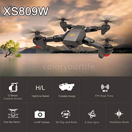 GZjiafeng XS809W Wifi FPV 0.3 MP Camera Foldable 2.4G 6-Axis Gyro Selfie Drone RC Quadcopter G-Sensor RTF