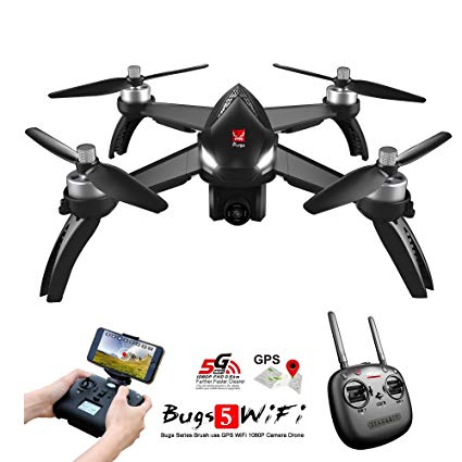 MJX B5W Bugs 5W RC Racing FPV Drone - Amazingbuy 2.4GHz 6-Axis Gyro 1080P HD 5G Wifi Camera - Long Range Drone With GPS, Altitude Hold, Headless mode,One Key Return,Follow Me,Bugs GO (Black)