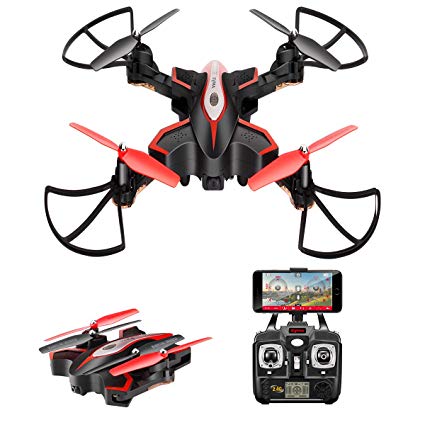 DoDoeleph Syma X56W Foldable RC Drone with FPV HD WiFi Camera Live Video Folding Remote Control Quadcopter for Kids and Adults - Altitude Hold Headless Mode One Key Return Black