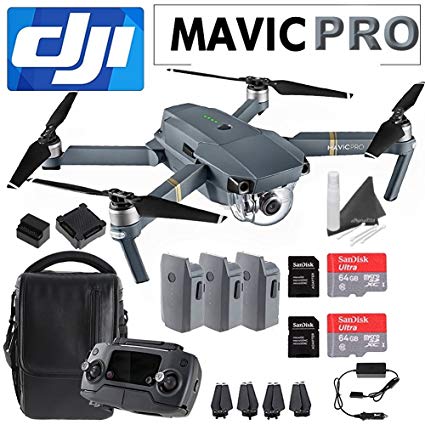 DJI Mavic Pro Collapsible Quadcopter Travelers Combo: Includes 3 Batteries, 2 SanDisk 64GB MicroSD Cards, eDigitalUSA Cleaning Kit & eDigitalUSA Microfiber Cleaning Cloth