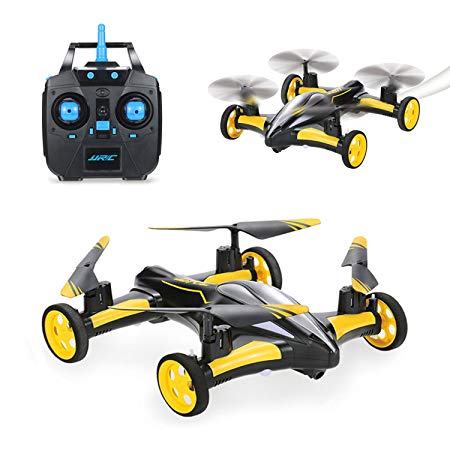 SZJJX RC Flying Car Air-Ground Quadcopter Remote Control Drones 6-Axis Gyro 2.4Ghz 6CH Land/Sky 2 Modes Helicopter 2 in 1 Toy Yellow