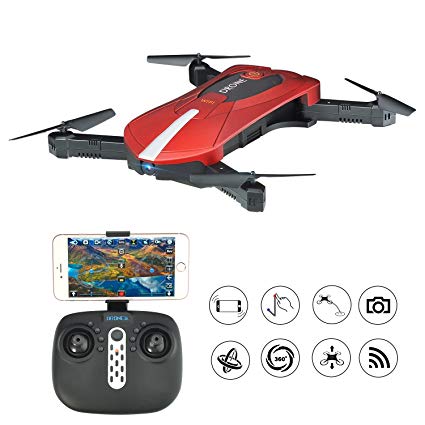 RC Selfie Drone with 2mp Camera, WIFI FPV Foldable Drone Quadcopter , Altitude Hold Pocket Drone RTF(2 battery)