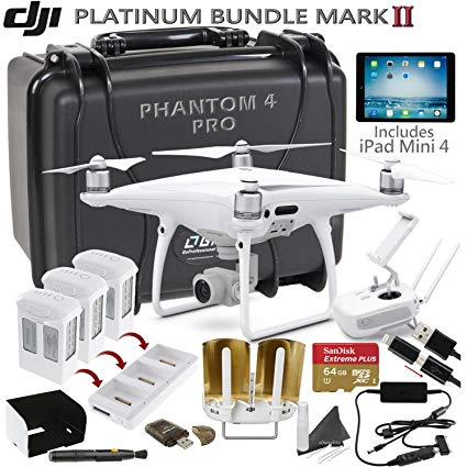 DJI Phantom 4 Pro w/ Platinum II Bundle: Includes iPad Mini 4, 3 DJI Phantom 4 Batteries, Go Professional Carrying Case w/ Wheels, SanDisk 64GB Extreme Pro MicroSD Card and more...